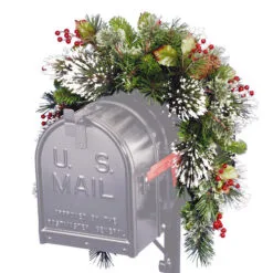 Christmas Central 3' Pine Cones, Berries And Snow Artificial Christmas Mailbox Swag, Unlit