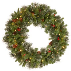 Christmas Central Pre-Lit Crestwood Spruce Artificial Christmas Wreath - 30-Inch, Clear Lights