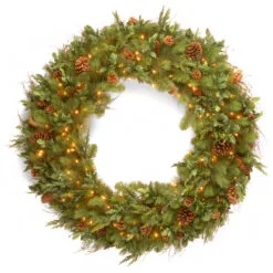 Christmas Central 48” Pre-Lit Decorative Collection Juniper Mix Pine Artificial Christmas Wreath - Warm White LED Lights