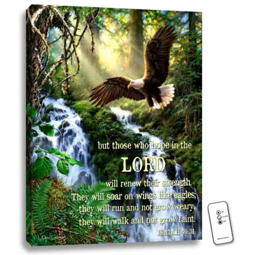 Christmas Central 24" X 18" Green And Brown Eagle's Flight Scripture Backlit LED Wall Art With Remote Control -Christmas Central Sales Store dglow20glow1205 s 84621.1587644180