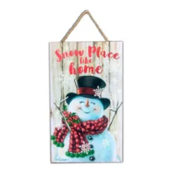 Christmas Central White And Red Snowman Printed Rectangular Christmas Wall Sign With Rope Hanger 10" X 6"