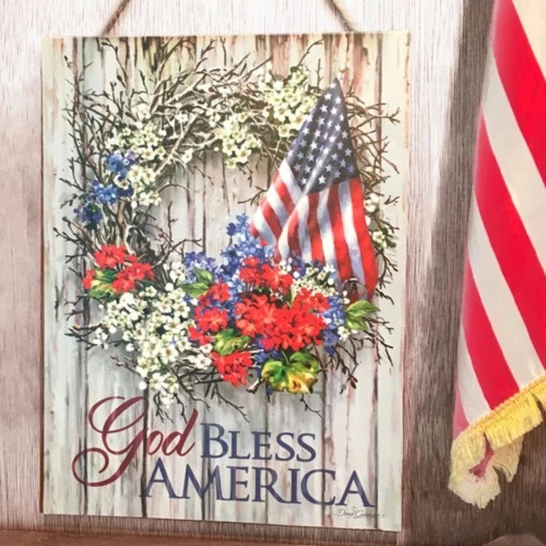 Christmas Central White And Blue "God Bless America" Printed Rectangular Wall Sign With Rope Hanger 10" X 7.5" 2 Christmas Central White And Blue "God Bless America" Printed Rectangular Wall Sign With Rope Hanger 10" X 7.5" - Image 2