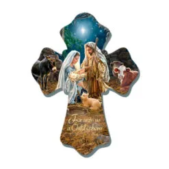 Christmas Central 8" Brown And Blue Biblical Quoted Holy Family Christmas Wall Cross
