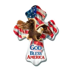 Christmas Central 8" Red And Brown "GOD BLESS AMERICA" Wall Cross