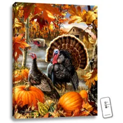 Christmas Central 24" X 18" Orange And Brown Gobbler Farms Backlit LED Wall Art With Remote Control
