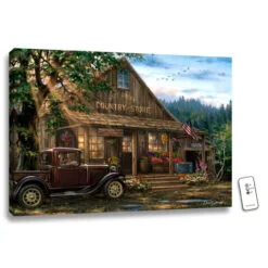 Christmas Central 18" X 24" Brown And Green Country Store Backlit LED Wall Art With Remote Control