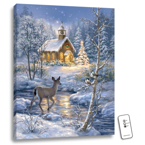 Christmas Central 24" X 18" Blue And White Chapel In The Snow Back-lit Wall Art With Remote Control 1 Christmas Central 24" X 18" Blue And White Chapel In The Snow Back-lit Wall Art With Remote Control