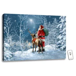 Christmas Central 18" X 24" White And Red Starry Night Santa Christmas Back-lit Wall Art With Remote Control