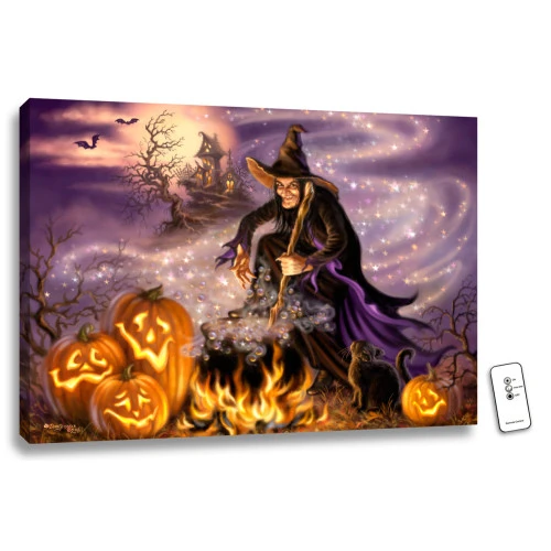 Christmas Central 18" X 24" Purple And Orange All Hallow's Eve Back-lit Halloween Wall Art With Remote Control 2 Christmas Central 18" X 24" Purple And Orange All Hallow's Eve Back-lit Halloween Wall Art With Remote Control - Image 2