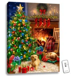 Christmas Central 24" X 18" Green And Brown Cozy Christmas Back-Lit Wall Art With Remote Control