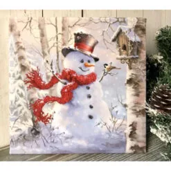 Christmas Central 10" X 10" White And Red Birch Forest Snowman Embellished Pizazz Wall Art