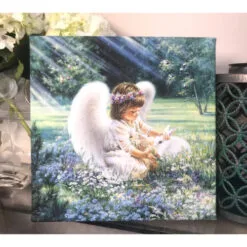 Christmas Central White And Purple Angel With Swarovski Crystals Square Pizazz Wall Art Decor 10" X 10"