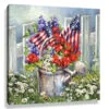 Christmas Central Green And Red Patriotic Garden Pizazz Print Framed Wall Decor 10" X 10"