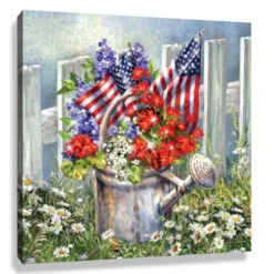 Christmas Central Green And Red Patriotic Garden Pizazz Print Framed Wall Decor 10" X 10"
