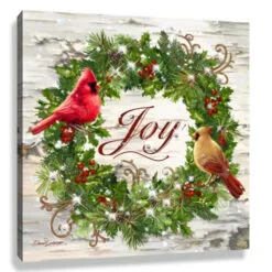 Christmas Central Green And Red Winter Wreath Pizazz Print Framed Wall Decor 10" X 10"