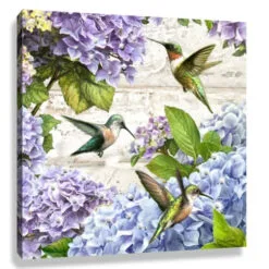 Christmas Central Purple And Green Hummingbirds Pizazz Print Framed Wall Decor 10" X 10"