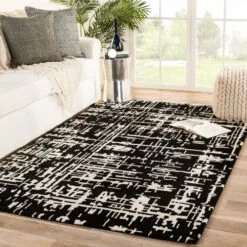 Christmas Central 9' X 12' Black And Cream White Trellis Handmade Rectangular Area Throw Rug