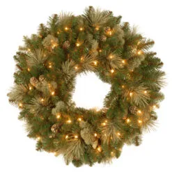 Christmas Central 24" Pre-Lit Carolina Pine Christmas Wreath-Clear Lights