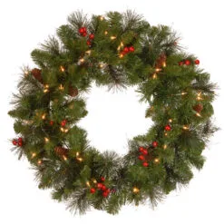 Christmas Central Pre-Lit Crestwood Spruce Artificial Christmas Wreath, 24-Inch, Clear Lights