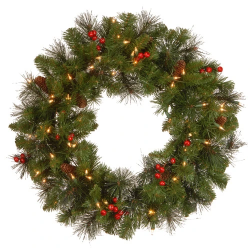 Christmas Central Pre-Lit Crestwood Spruce Artificial Christmas Wreath, 24-Inch, Clear Lights 1 Christmas Central Pre-Lit Crestwood Spruce Artificial Christmas Wreath, 24-Inch, Clear Lights
