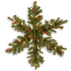 Christmas Central 32" Pre-Lit Spruce Snowflake Berries And Pine Cones Artificial Christmas Wreath - LED Lights