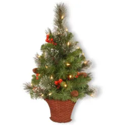 Christmas Central 3' Pre-Lit Crestwood Spruce Artificial Christmas Half Tree, White LED Lights