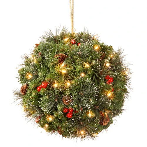 Christmas Central 12" Pre-Lit Artificial Kissing Ball Ornament - Warm White LED Lights 1 Christmas Central 12" Pre-Lit Artificial Kissing Ball Ornament - Warm White LED Lights