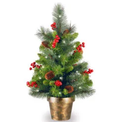 Christmas Central 2’ X 14” Pre-Lit Crestwood Spruce Medium Artificial Christmas Tree – Soft White LED Lights