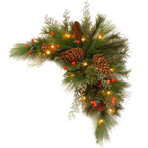 Christmas Central 30" Pre-Lit Green And Brown Artificial Pine Christmas Swag - LED Lights 1 Christmas Central 30" Pre-Lit Green And Brown Artificial Pine Christmas Swag - LED Lights
