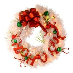 Christmas Central 24" Pre-Lit Decorative Collection Ho Ho Ho Artificial Christmas Wreath – Warm White LED Lights