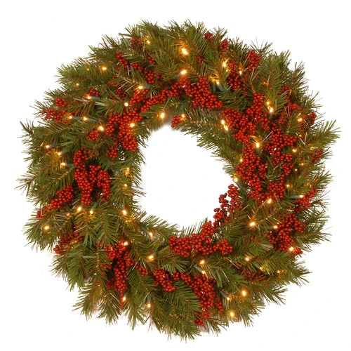 Christmas Central 24" Pre-Lit B/O LED Valley Pine Artificial Christmas Wreath – Warm White Lights 1 Christmas Central 24" Pre-Lit B/O LED Valley Pine Artificial Christmas Wreath – Warm White Lights