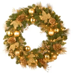 Christmas Central Pre-Lit Spruce Artificial Christmas Wreath, 24-Inch, White LED Lights