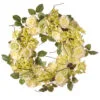 Christmas Central Green And Cream Rose Wreath - 24-Inch, Unlit