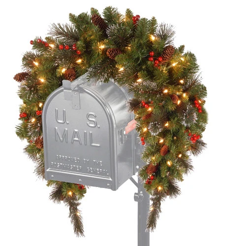 Christmas Central 36" Pre-lit Crestwood Spruce Mailbox Cover With Silver Bristle, Warm White LED Lights 1 Christmas Central 36" Pre-lit Crestwood Spruce Mailbox Cover With Silver Bristle, Warm White LED Lights