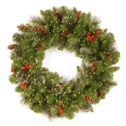 Christmas Central 24" Pre-Lit Crestwood Spruce Battery Operated Artificial Christmas Wreath - Warm White LED Infinity Lights