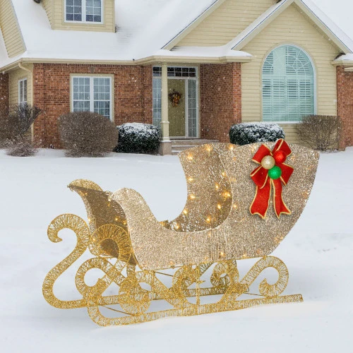 Christmas Central 38" Champagne Gold Santa's Sleigh Christmas Decor With LED Lights 2 Christmas Central 38" Champagne Gold Santa's Sleigh Christmas Decor With LED Lights - Image 2