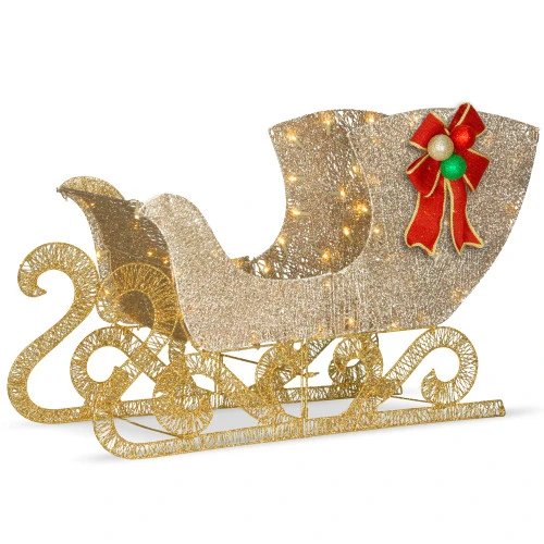 Christmas Central 38" Champagne Gold Santa's Sleigh Christmas Decor With LED Lights 1 Christmas Central 38" Champagne Gold Santa's Sleigh Christmas Decor With LED Lights