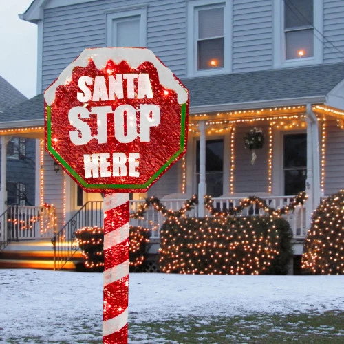 Christmas Central 60" Red And White Stop Sign Decor With White LED Lights 2 Christmas Central 60" Red And White Stop Sign Decor With White LED Lights - Image 2