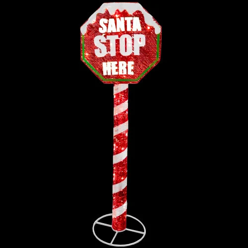 Christmas Central 60" Red And White Stop Sign Decor With White LED Lights 3 Christmas Central 60" Red And White Stop Sign Decor With White LED Lights - Image 3