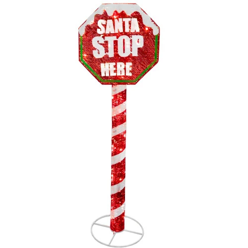Christmas Central 60" Red And White Stop Sign Decor With White LED Lights 1 Christmas Central 60" Red And White Stop Sign Decor With White LED Lights
