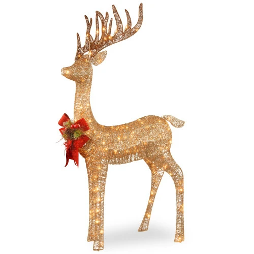Christmas Central 48" Champagne Gold And Red Pre-lit Standing Reindeer Christmas Decoration - White LED Lights 1 Christmas Central 48" Champagne Gold And Red Pre-lit Standing Reindeer Christmas Decoration - White LED Lights