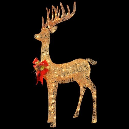 Christmas Central 48" Champagne Gold And Red Pre-lit Standing Reindeer Christmas Decoration - White LED Lights 2 Christmas Central 48" Champagne Gold And Red Pre-lit Standing Reindeer Christmas Decoration - White LED Lights - Image 2