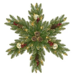 Christmas Central 32" Pre-Lit Glittery Gold Dunhill Fir Snowflake Wreath