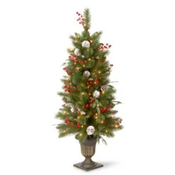 Christmas Central 4’ Pre-Lit Frosted Pine And Berry Artificial Christmas Tree, Clear Lights
