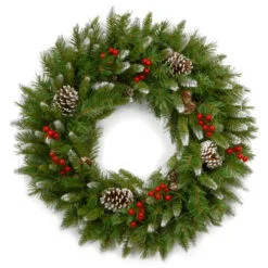 Christmas Central Frosted Pinecones And Berry Artificial Christmas Wreath, 24-Inch, Unlit