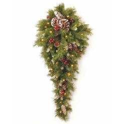 Christmas Central 36" Pre-Lit Frosted Berry Artificial Christmas Teardrop Swag, LED Lights