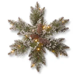 Christmas Central 18" Pre-Lit Pine Snowflake Artificial Christmas Wreath, Warm White LED Lights