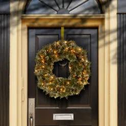 Christmas Central Pre-Lit Frosted Bristle Pine Artificial Christmas Wreath, 24-Inch, White Lights -Christmas Central Sales Store dnat gb3 300 24w b1 3 46387.1631812641