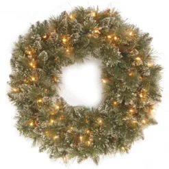Christmas Central Pre-Lit Glittery Bristle Pine Artificial Christmas Wreath, 30-Inch, Clear Lights
