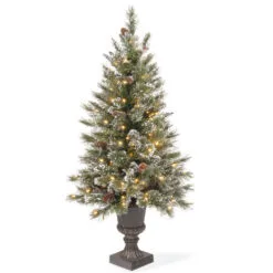 Christmas Central 4' Pre-lit Potted Glittery Bristle Christmas Tree, Clear Lights